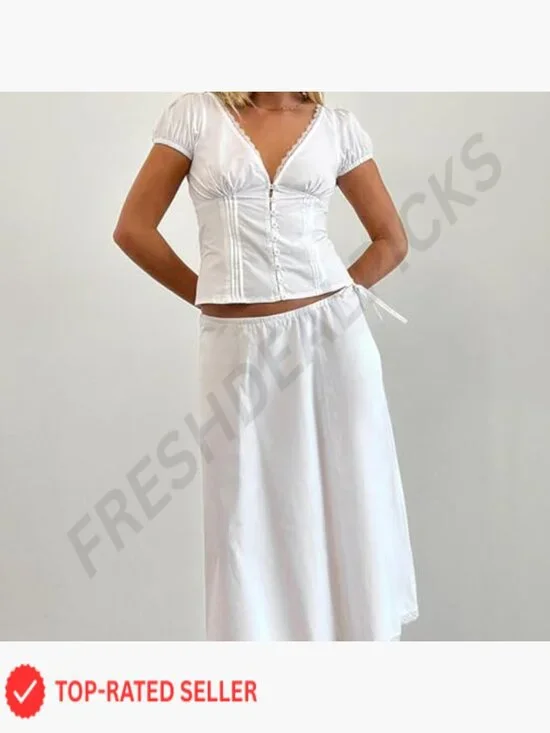 Y2K Preppy Button Down Shirt Vintage Coquette Crop Top V Neck Blouse - Picture 4 of 5